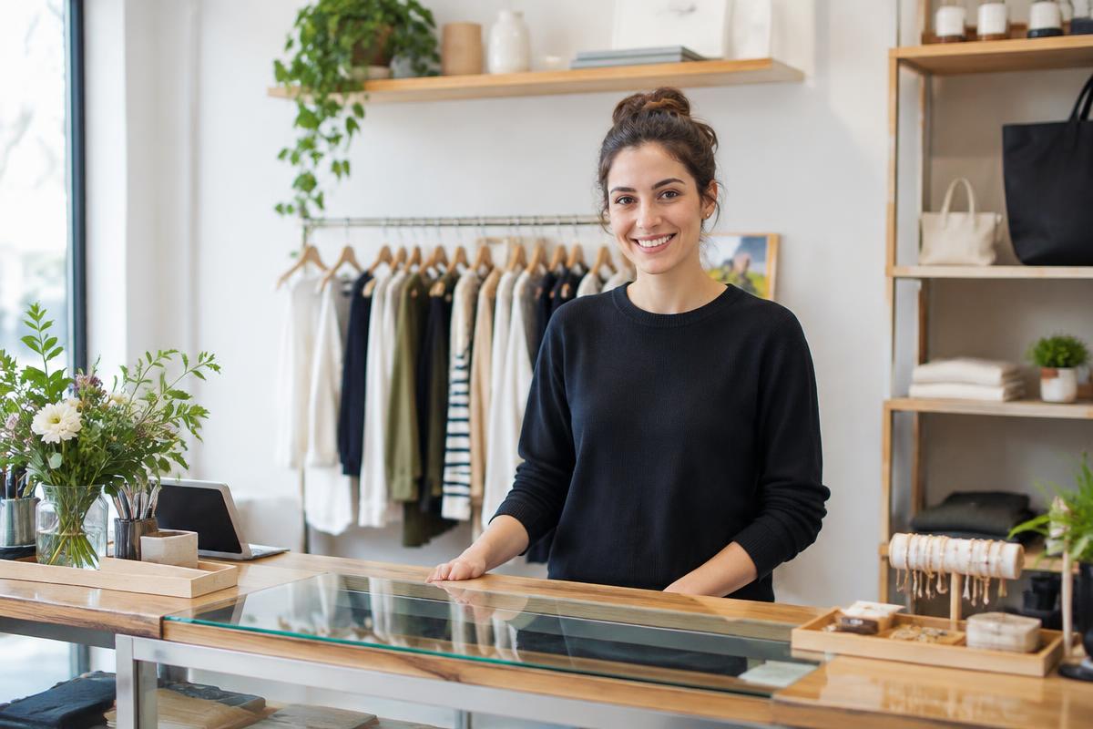 Commerçante dans sa boutique moderne